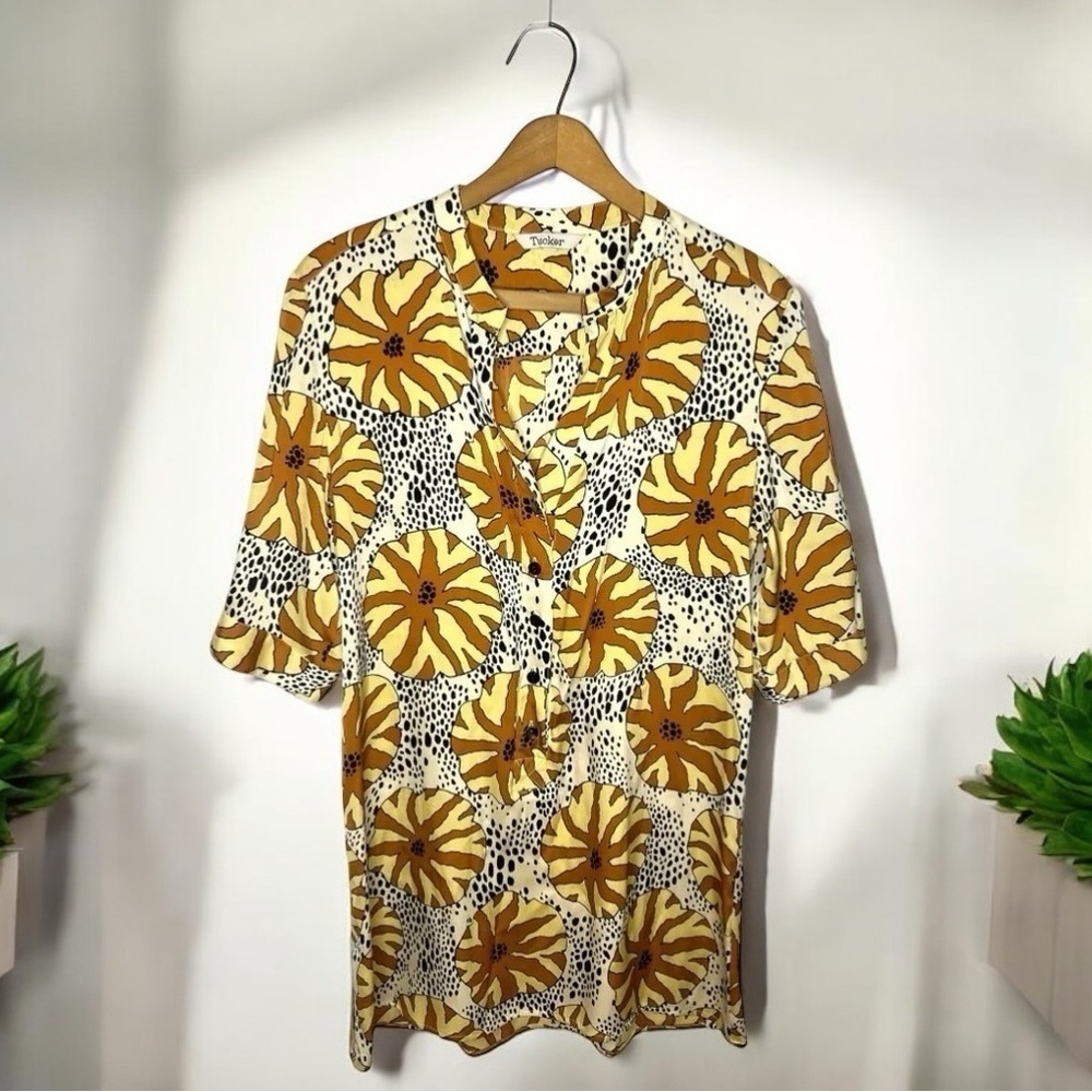 Tucker 100% Silk Animal Floral Print Tunic Blouse Small Petite